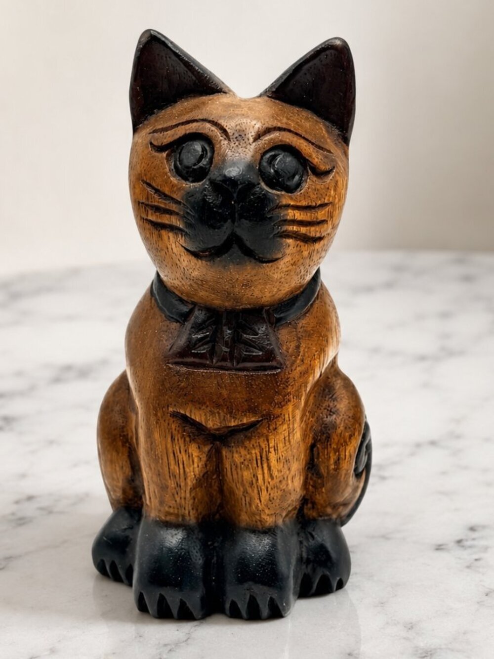 Vintage Mandalay Company Hand Carved Thailand Wood Cat Figurine 6.25"